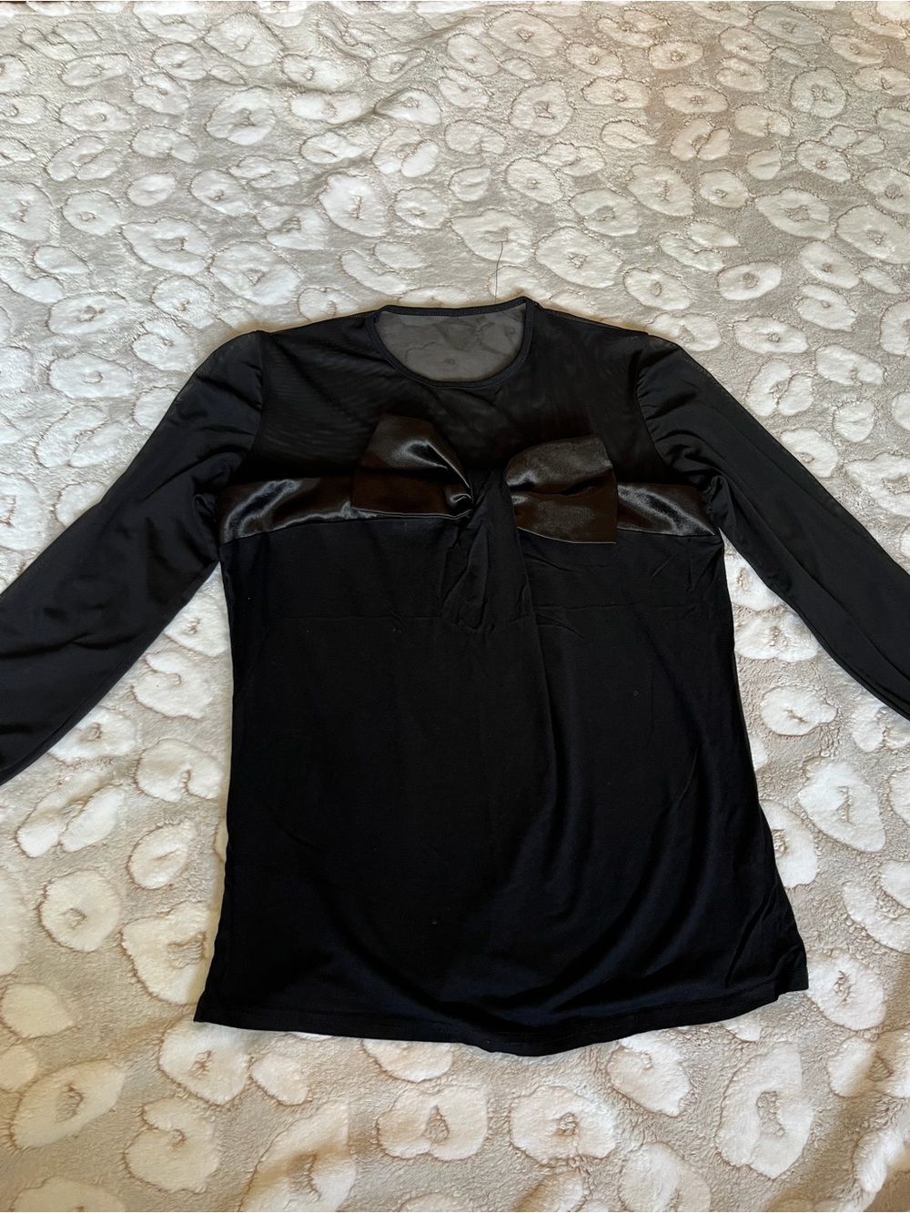 Black Long-Sleeve Bow Detail Women's Top